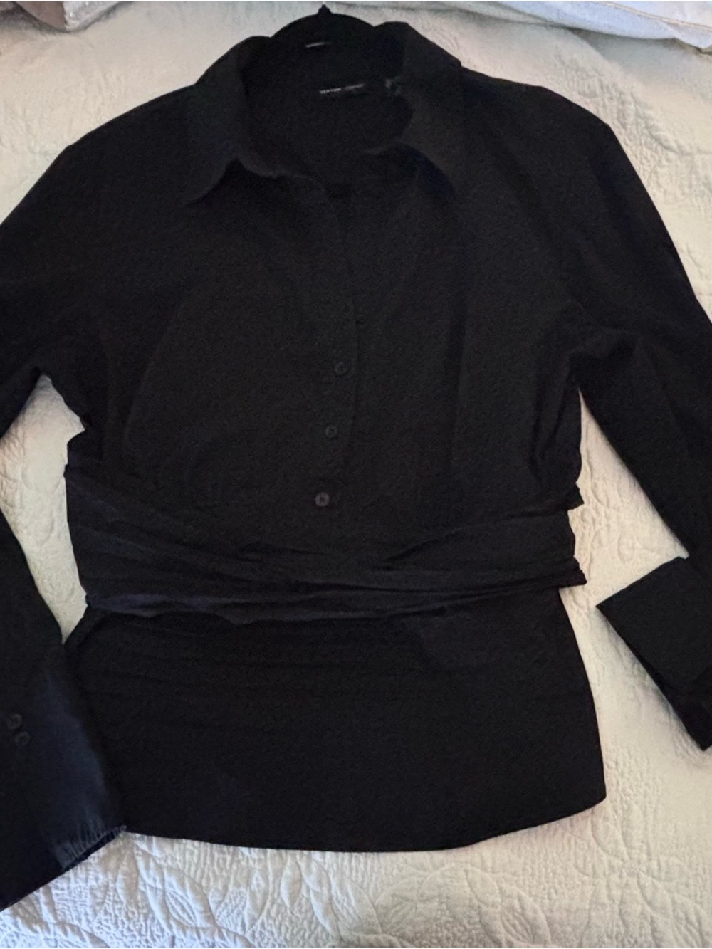New York & Company Black Wrap-Style Button Down Shirt
